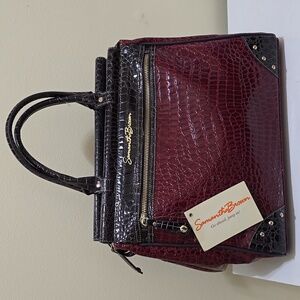 Signature Red and Brown Crocodile Satchel